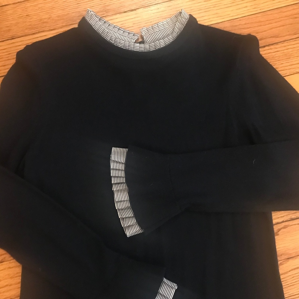 Club Monaco Navy Sweater Dress with Striped Collar